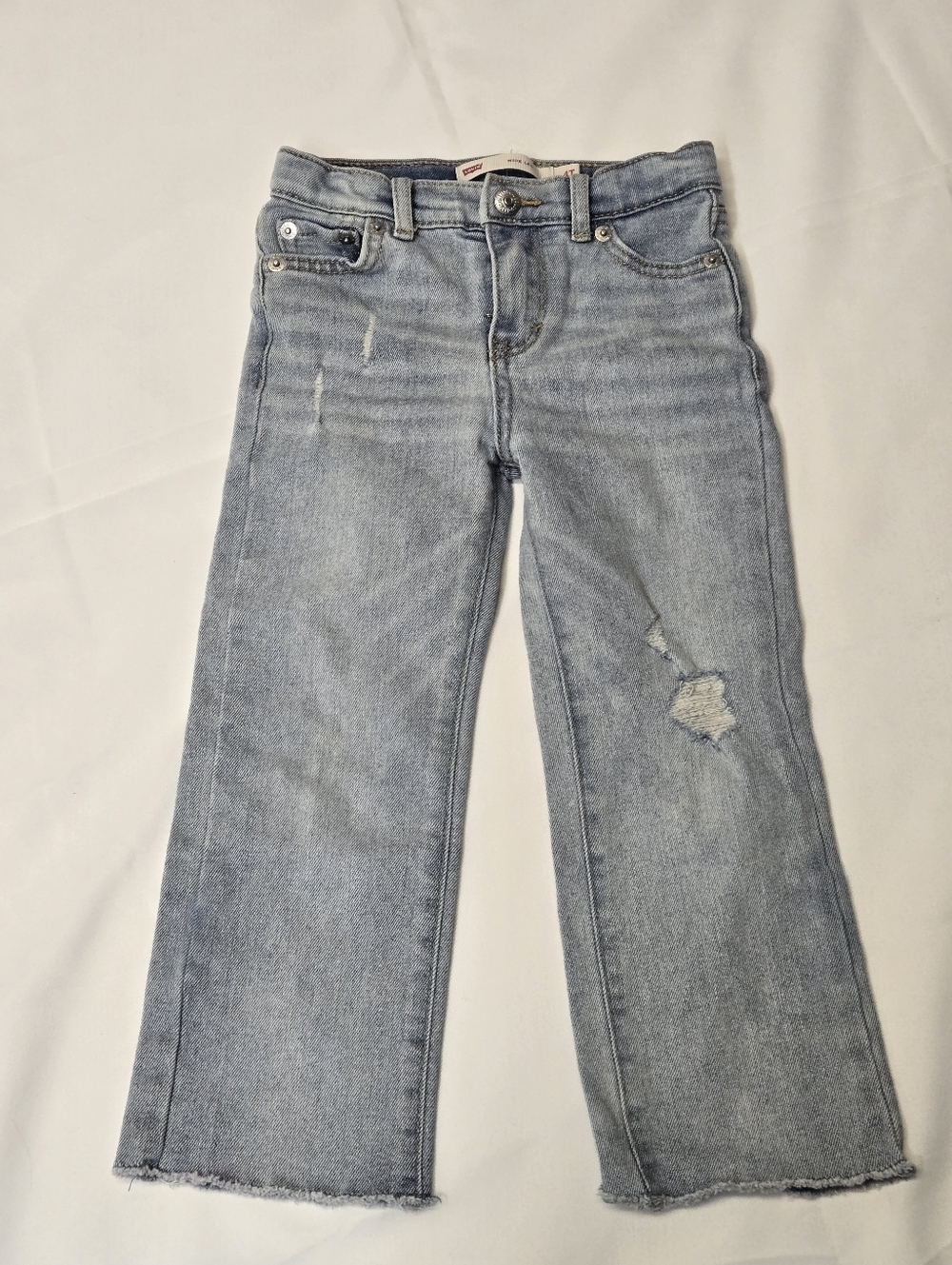 Levi's Toddler Girls 4T Wide Leg Denim Light Blue Jeans Mild-Distressed